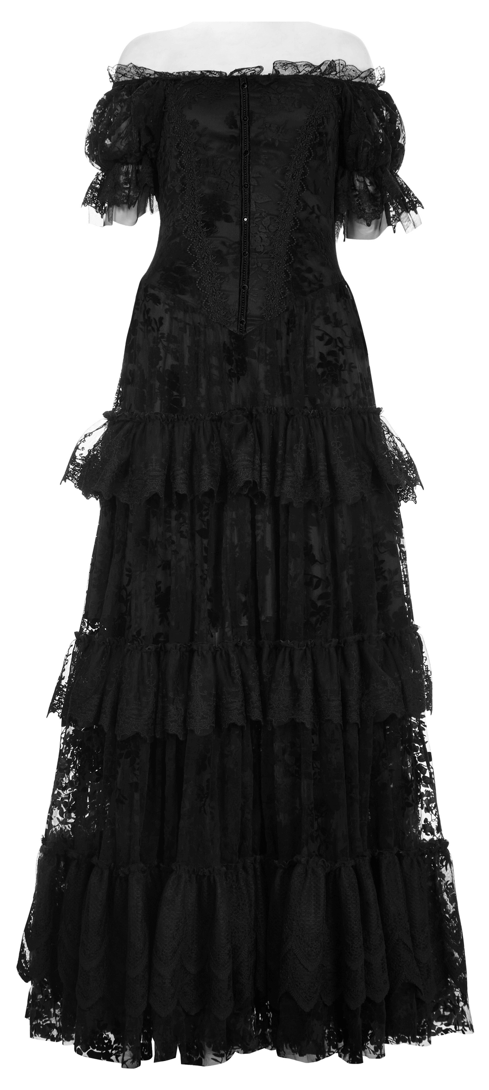 Victorian Short Sleeved Flocking Lace Layered Goth Dress