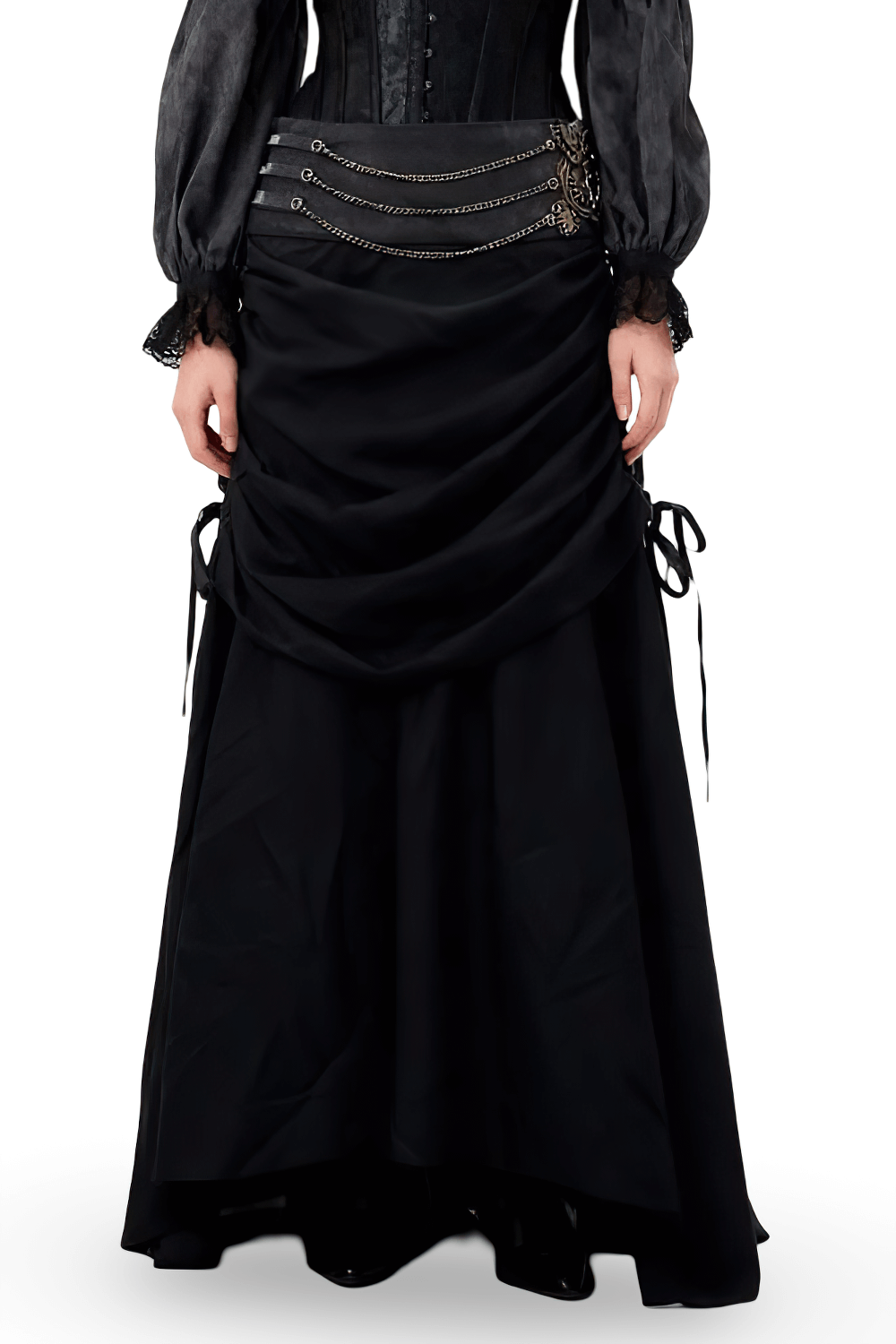 Victorian Stylish Skirt with Ruched Drape and Chain