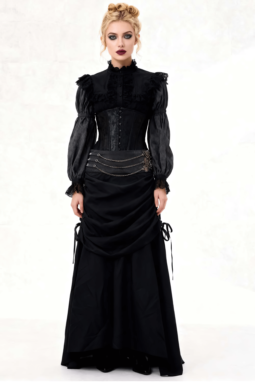 Victorian Stylish Skirt with Ruched Drape and Chain