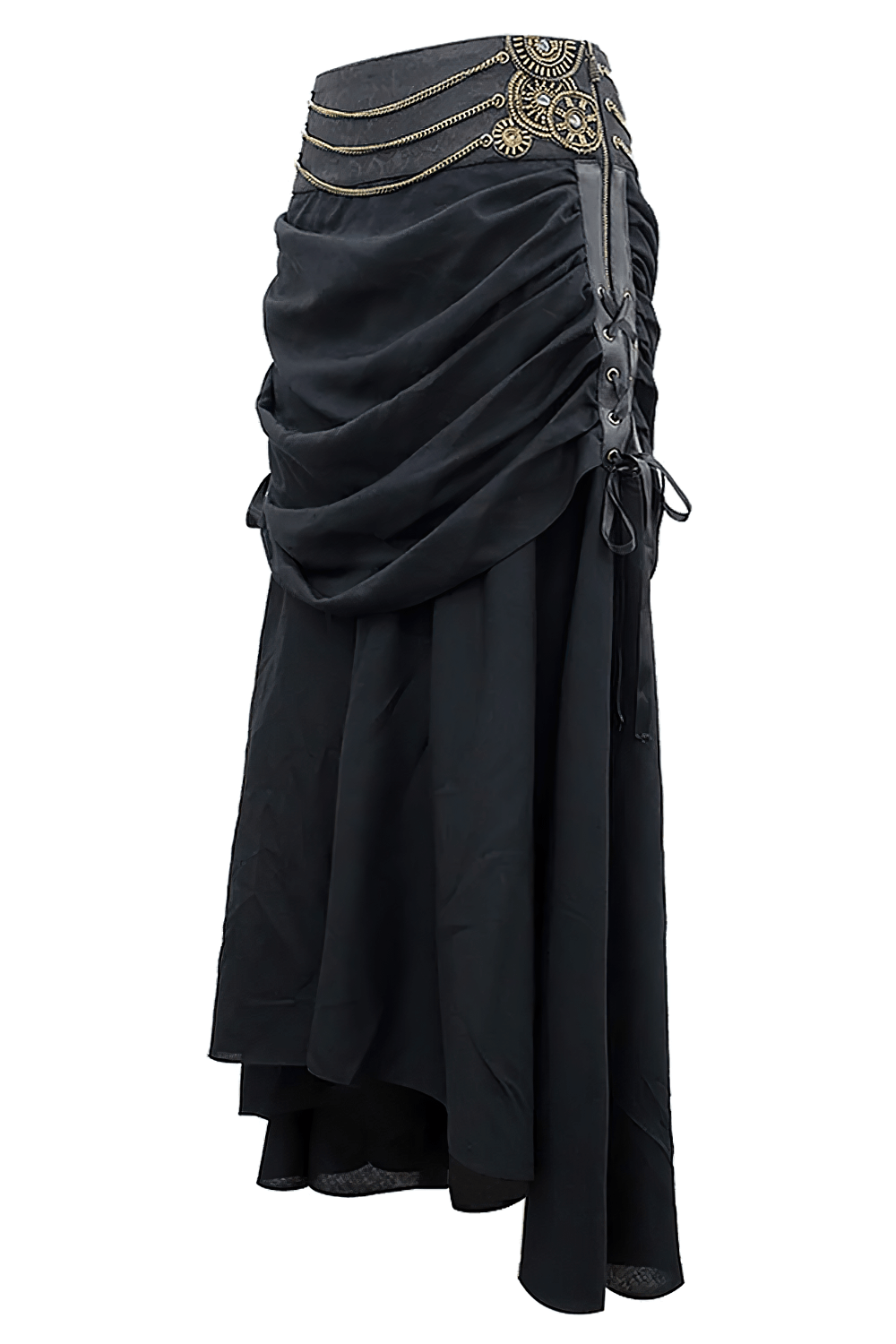 Victorian Stylish Skirt with Ruched Drape and Chain