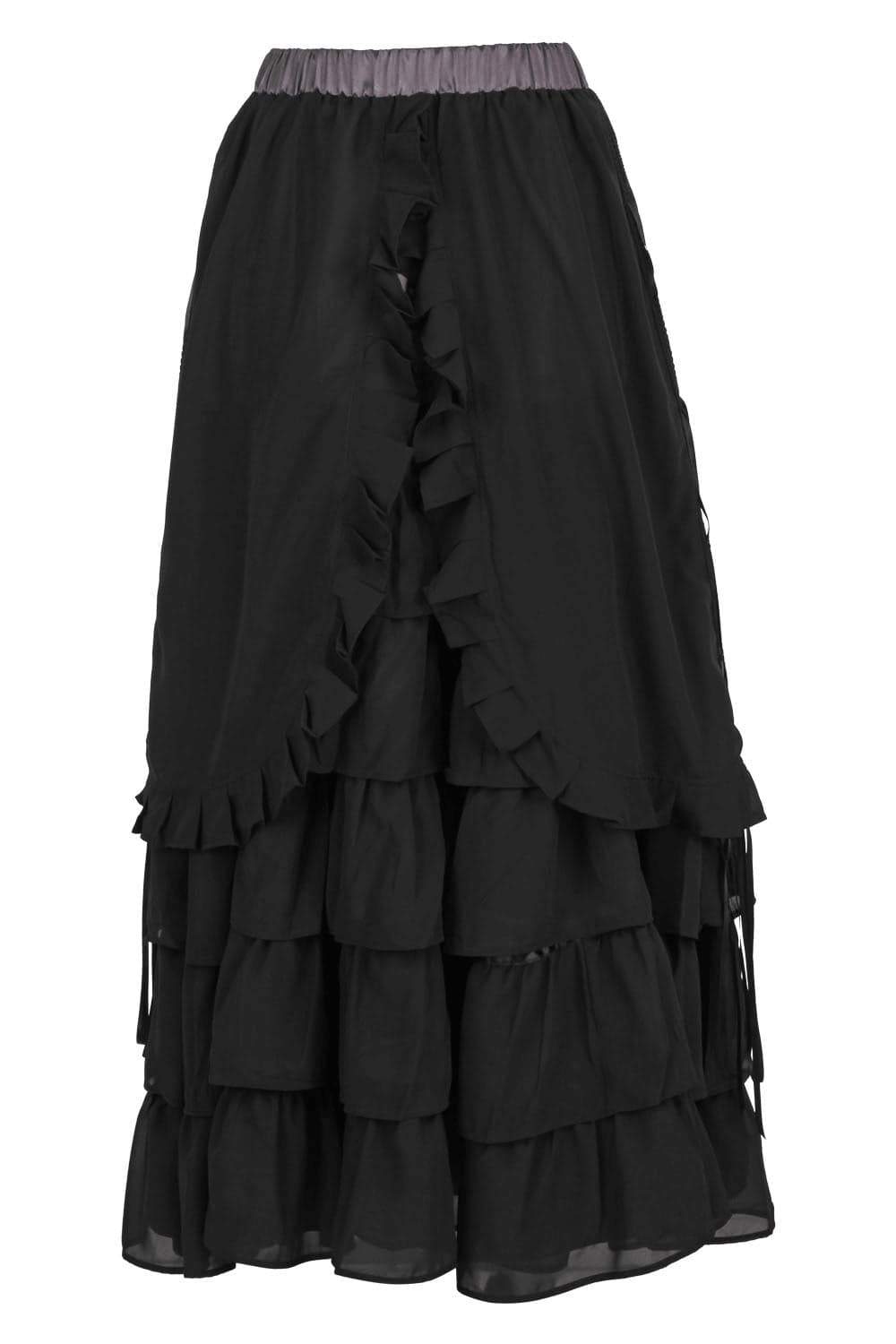 Victorian Tiered Maxi Skirt with Ruffle Hem and Waistband