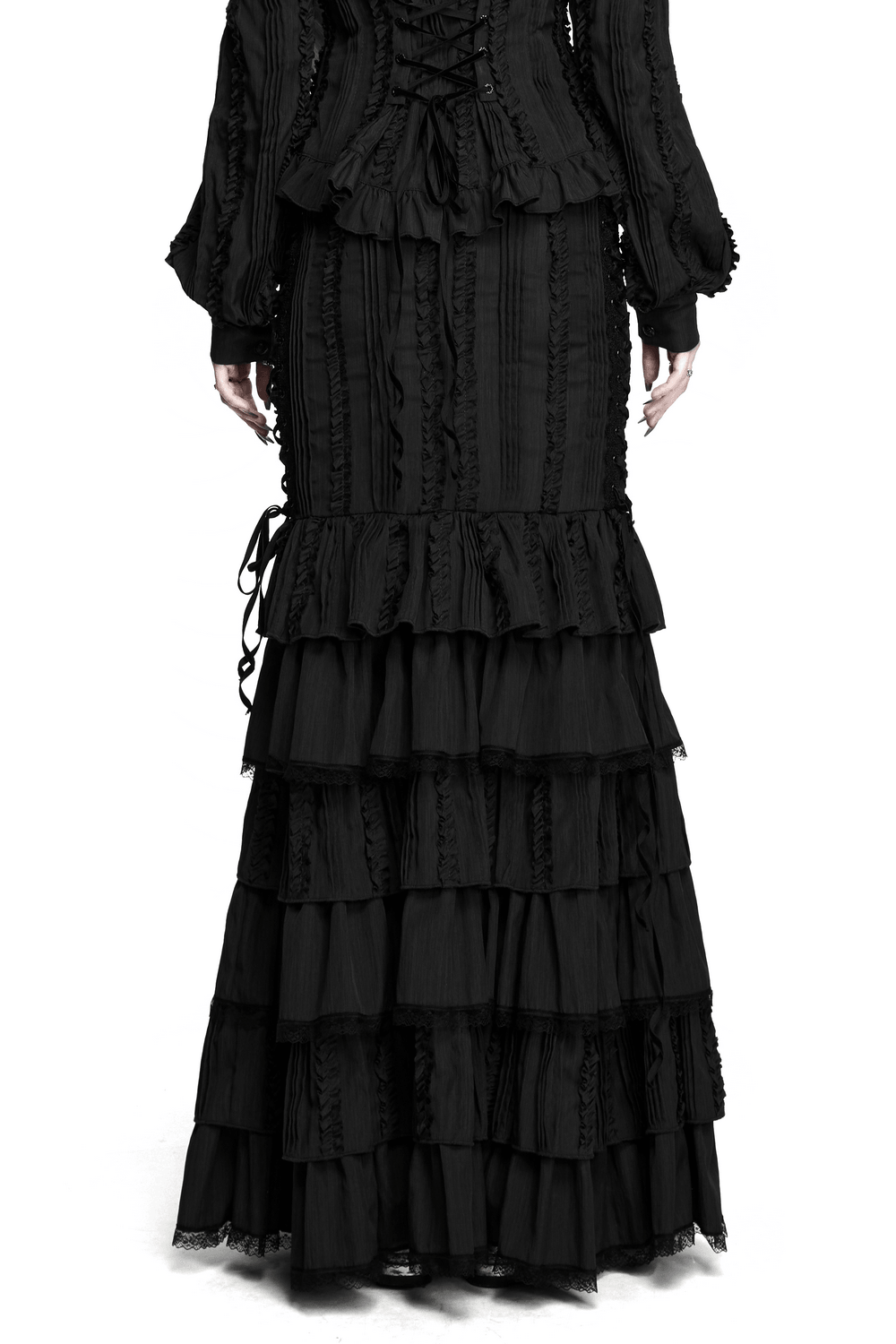 Victorian Vintage Skirt with Layered Lace Ruffles