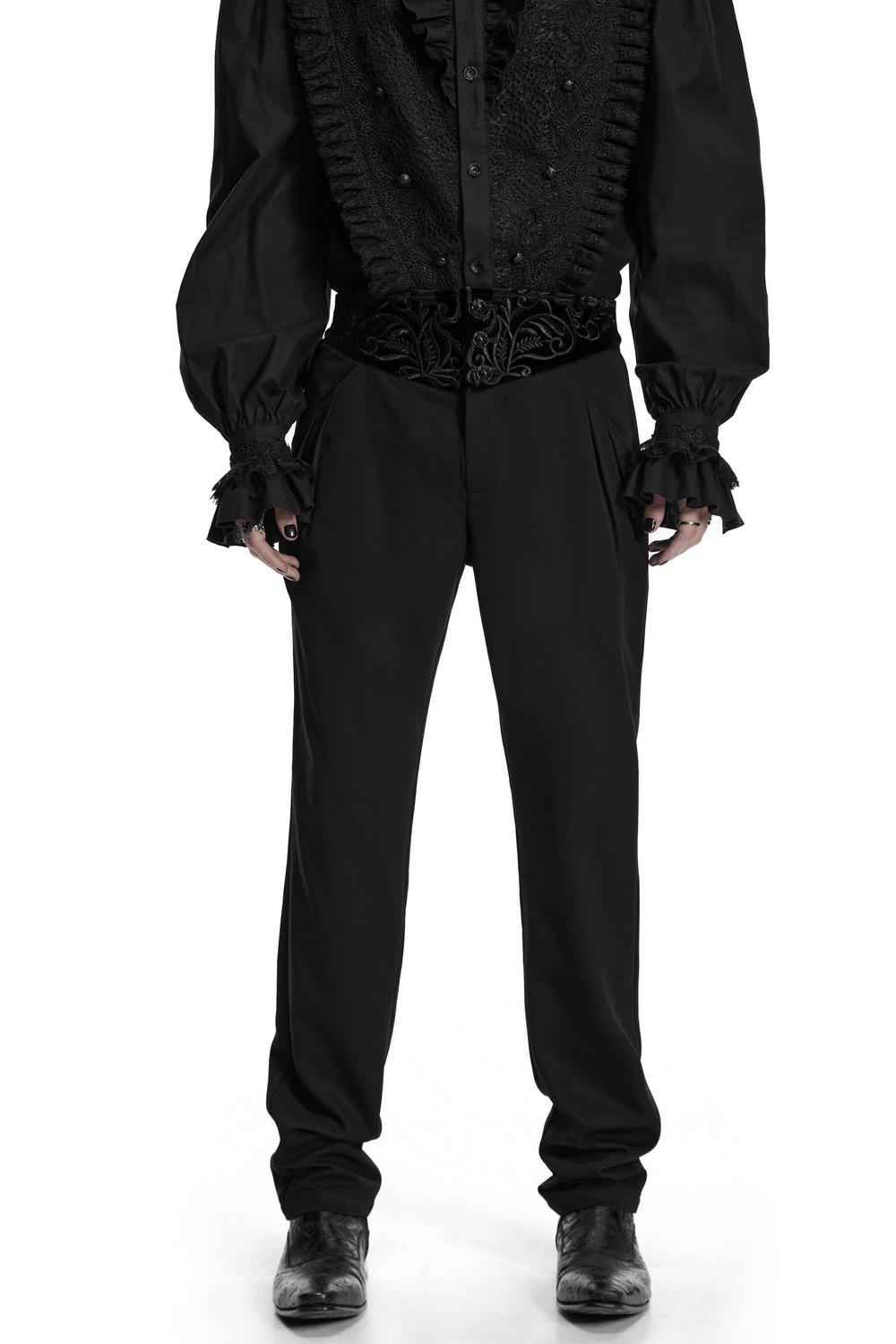Vintage Black Gothic Pants with Velvet Embroidered Waist