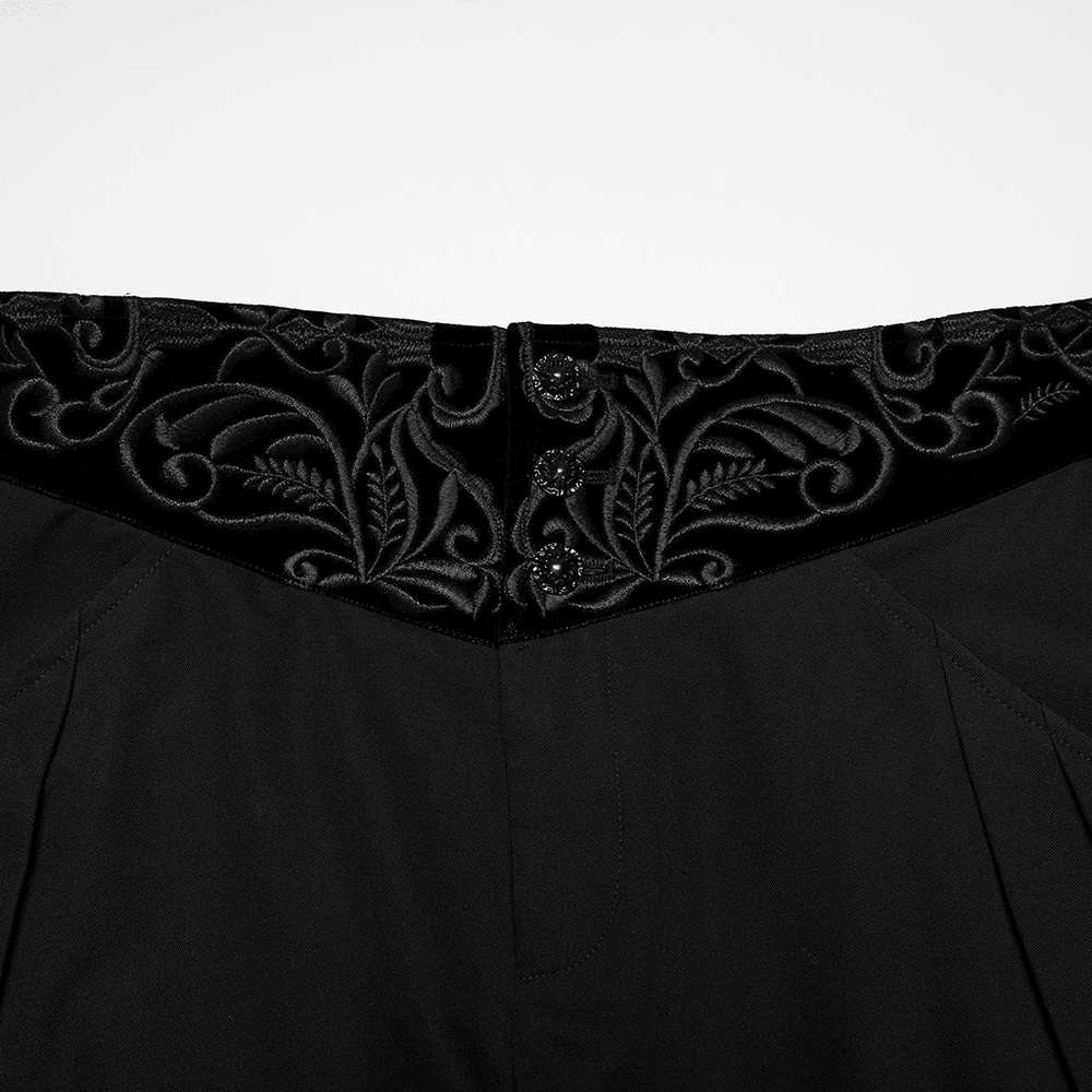 Vintage Black Gothic Pants with Velvet Embroidered Waist