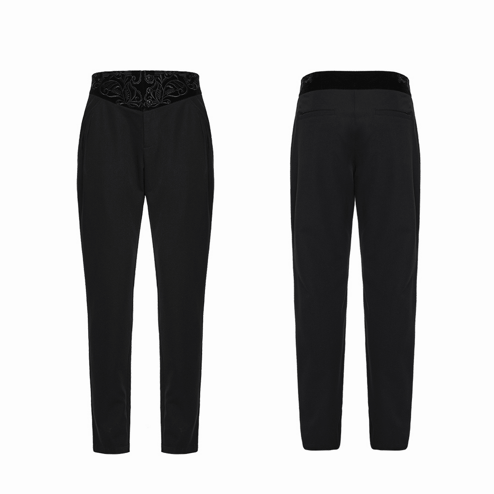 Vintage Black Gothic Pants with Velvet Embroidered Waist