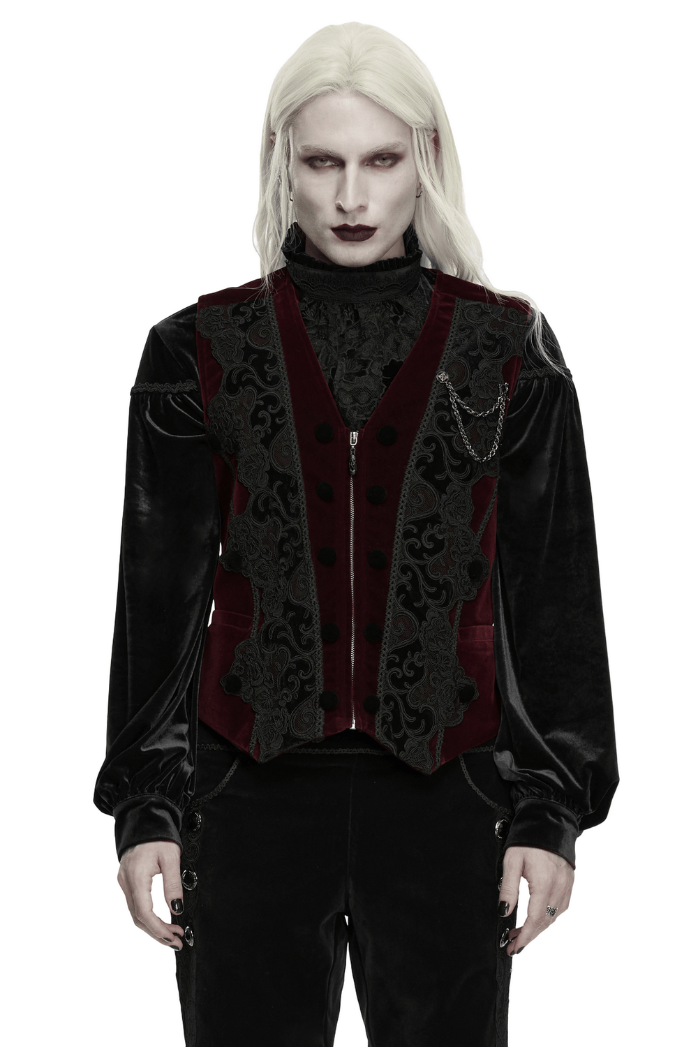 Vintage Dark Pattern Waistcoat with Chain Brooch Detail