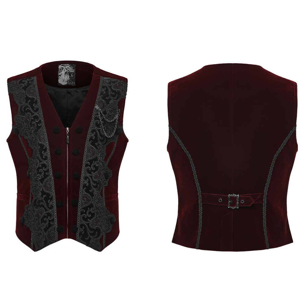 Vintage Dark Pattern Waistcoat with Chain Brooch Detail
