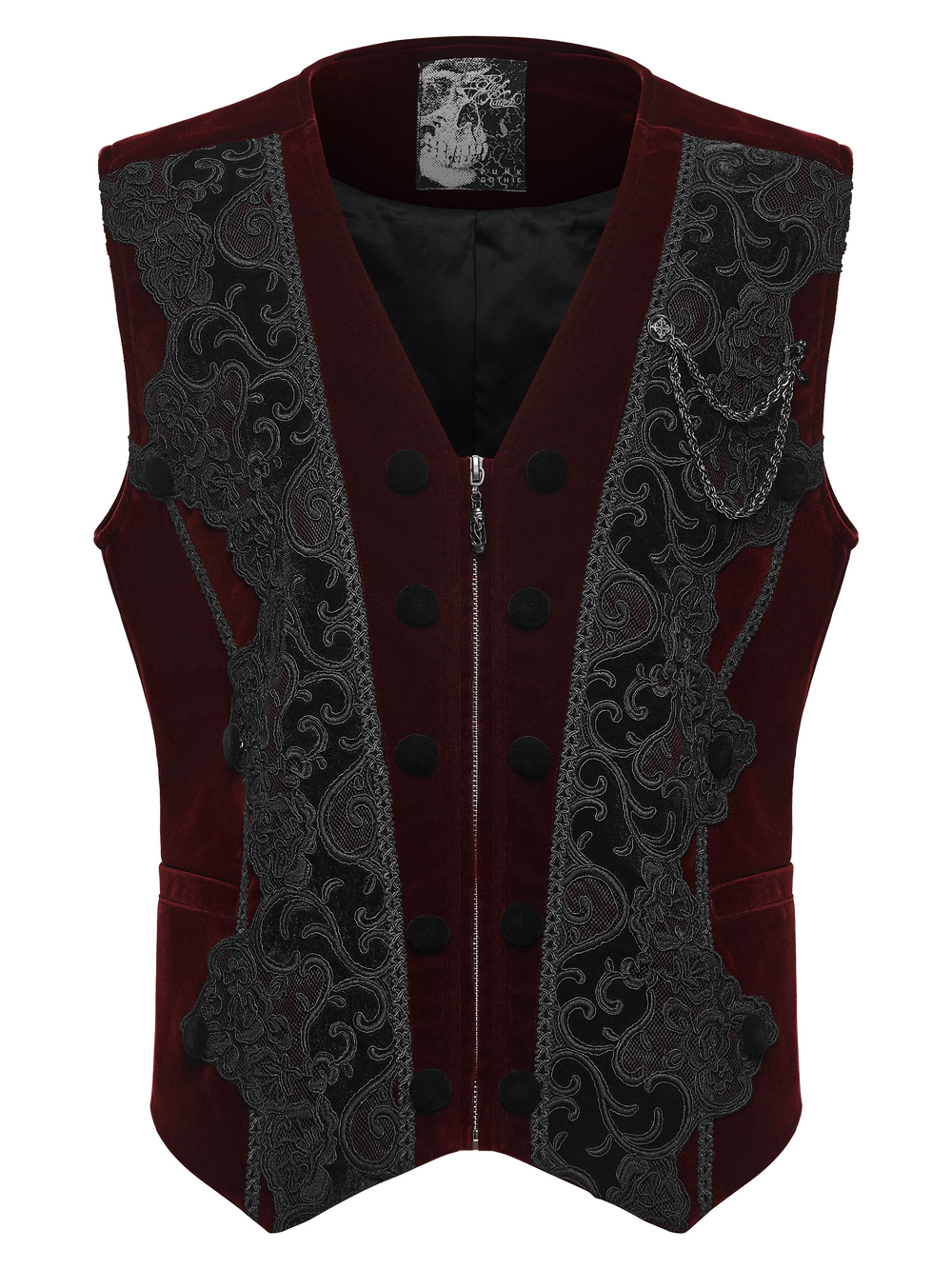 Vintage Dark Pattern Waistcoat with Chain Brooch Detail