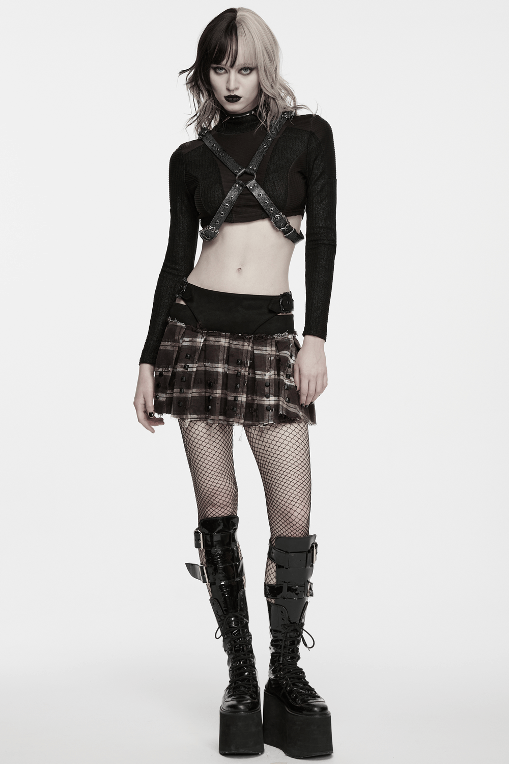 Vintage Embossed Leather Body Harness with Cross Straps