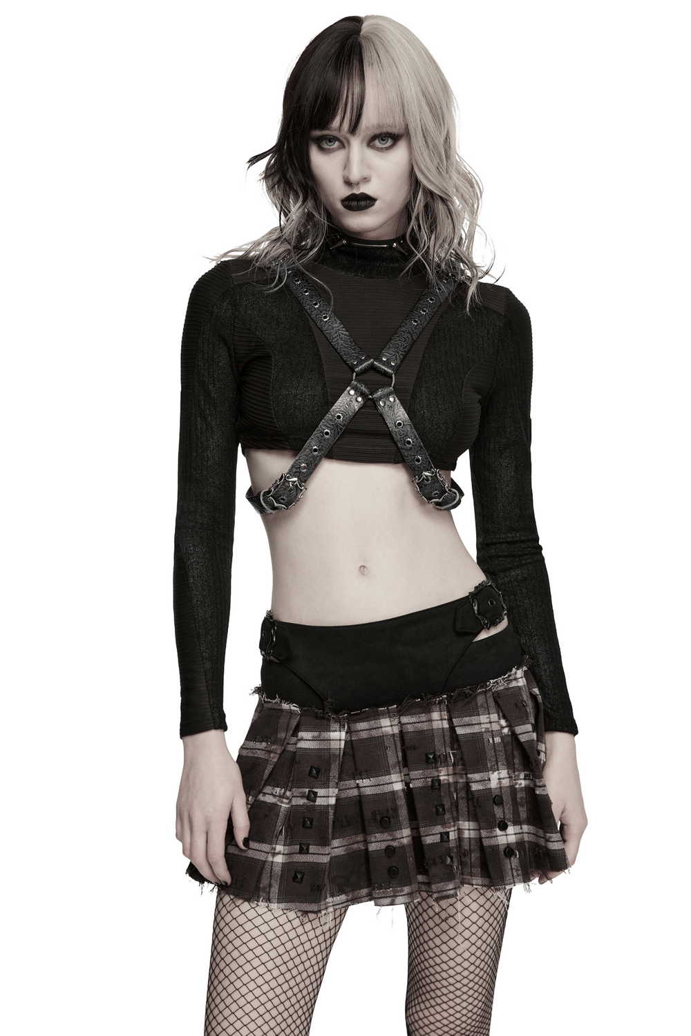 Vintage Embossed Leather Body Harness with Cross Straps