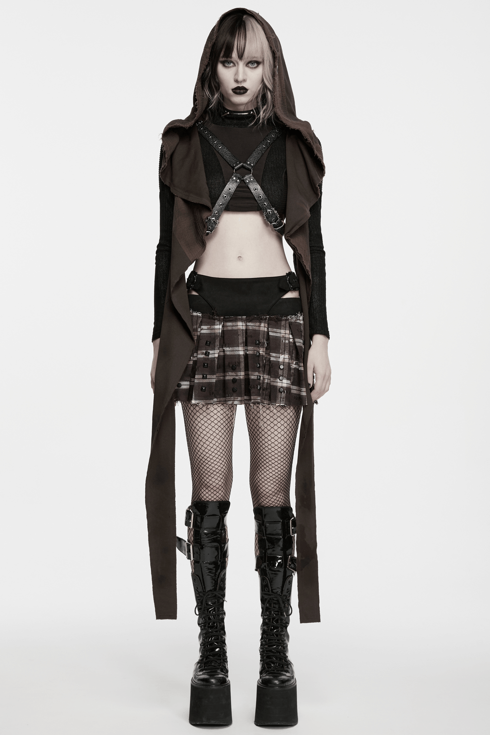 Vintage Embossed Leather Body Harness with Cross Straps
