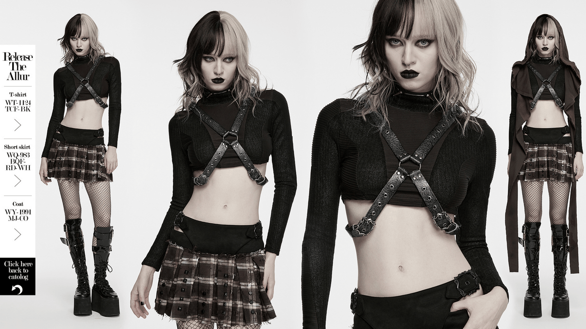 Vintage Embossed Leather Body Harness with Cross Straps