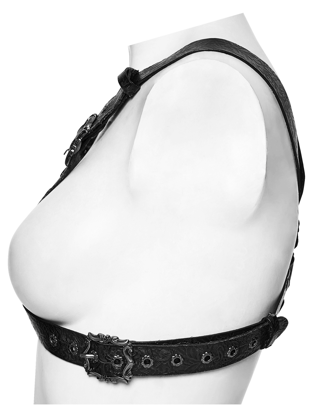 Vintage Embossed Leather Body Harness with Cross Straps