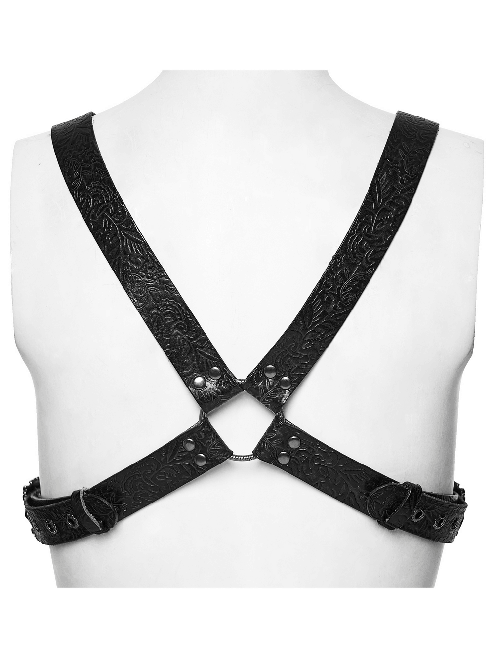 Vintage Embossed Leather Body Harness with Cross Straps
