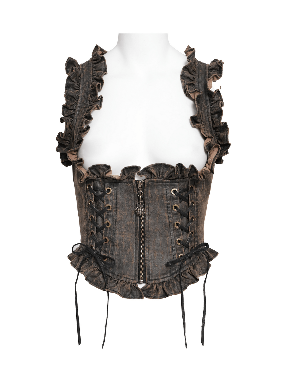 Vintage Lace-Up Waistcoat With Front Zipper Detail