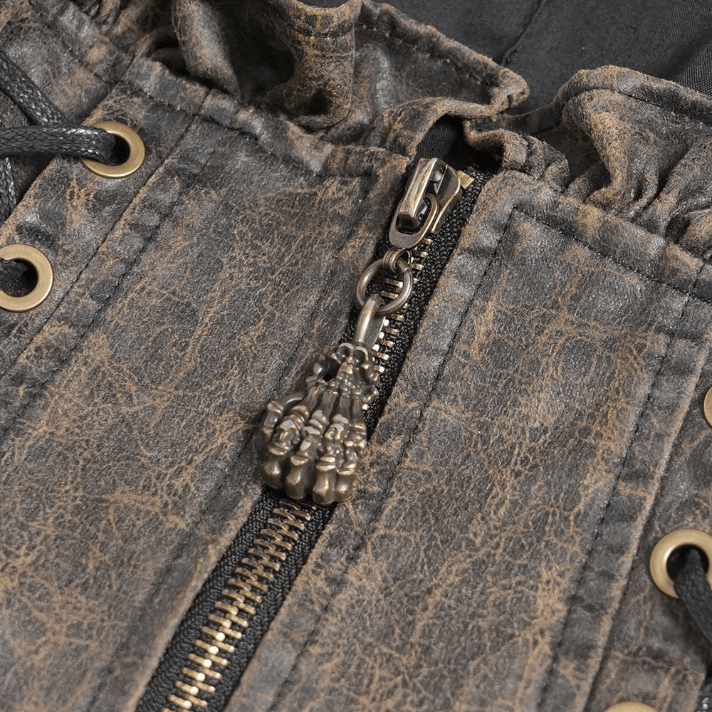 Vintage Lace-Up Waistcoat With Front Zipper Detail