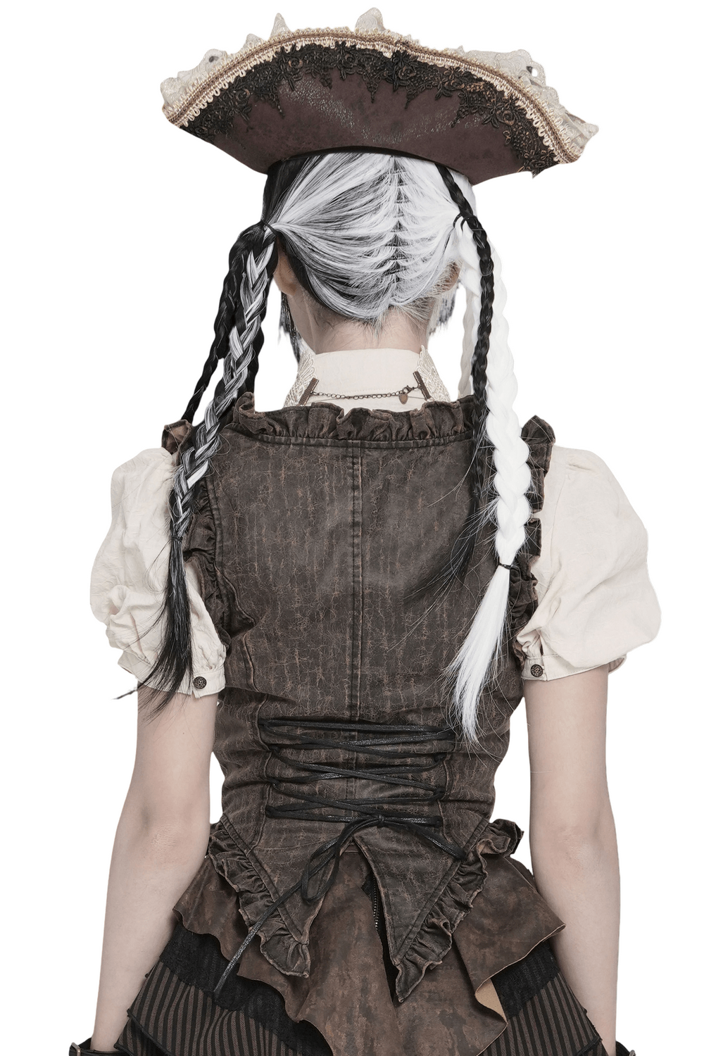 Vintage Lace-Up Waistcoat With Front Zipper Detail