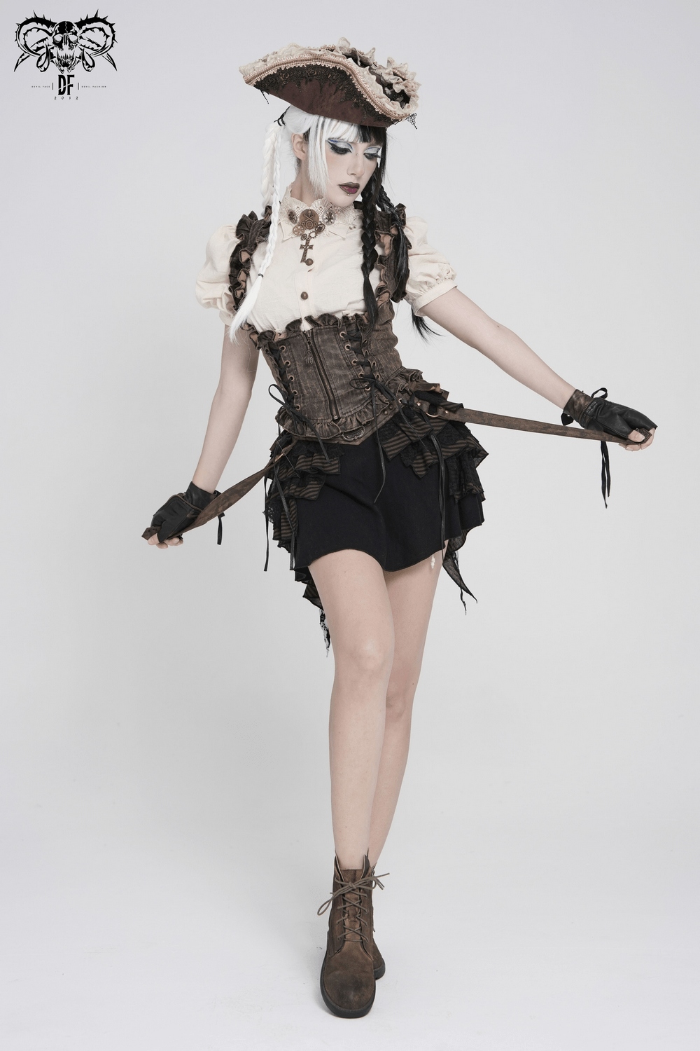 Vintage Lace-Up Waistcoat With Front Zipper Detail