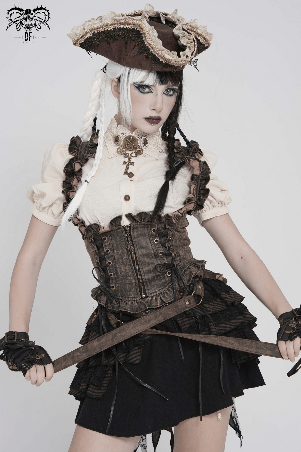 Vintage Lace-Up Waistcoat With Front Zipper Detail