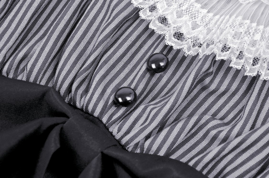 Vintage Striped Dress with Lace and Bow Detail