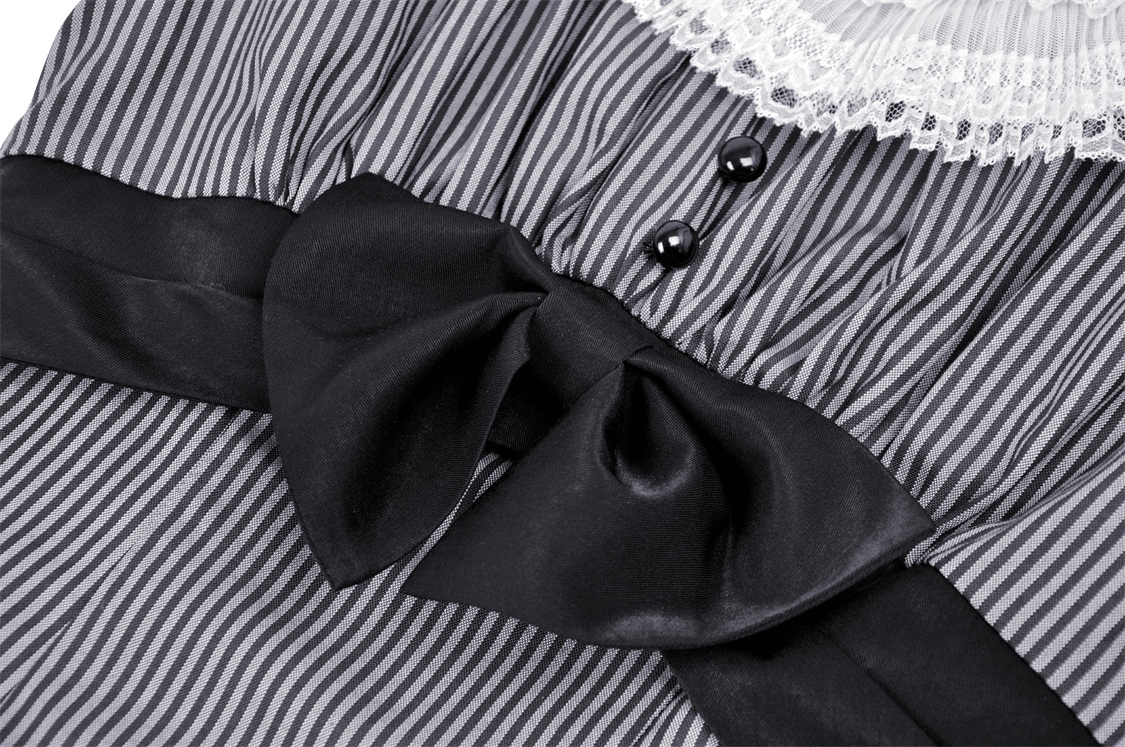 Vintage Striped Dress with Lace and Bow Detail