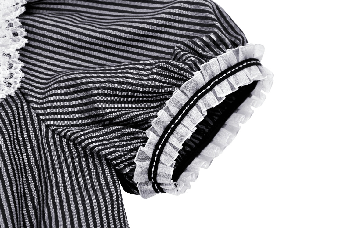 Vintage Striped Dress with Lace and Bow Detail