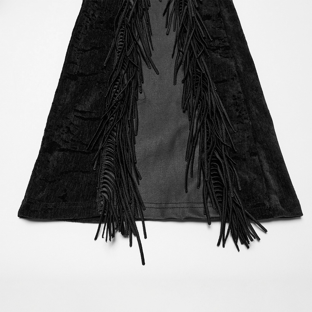 Wasteland Black Tassel Flare Pants with Velvet Detailing