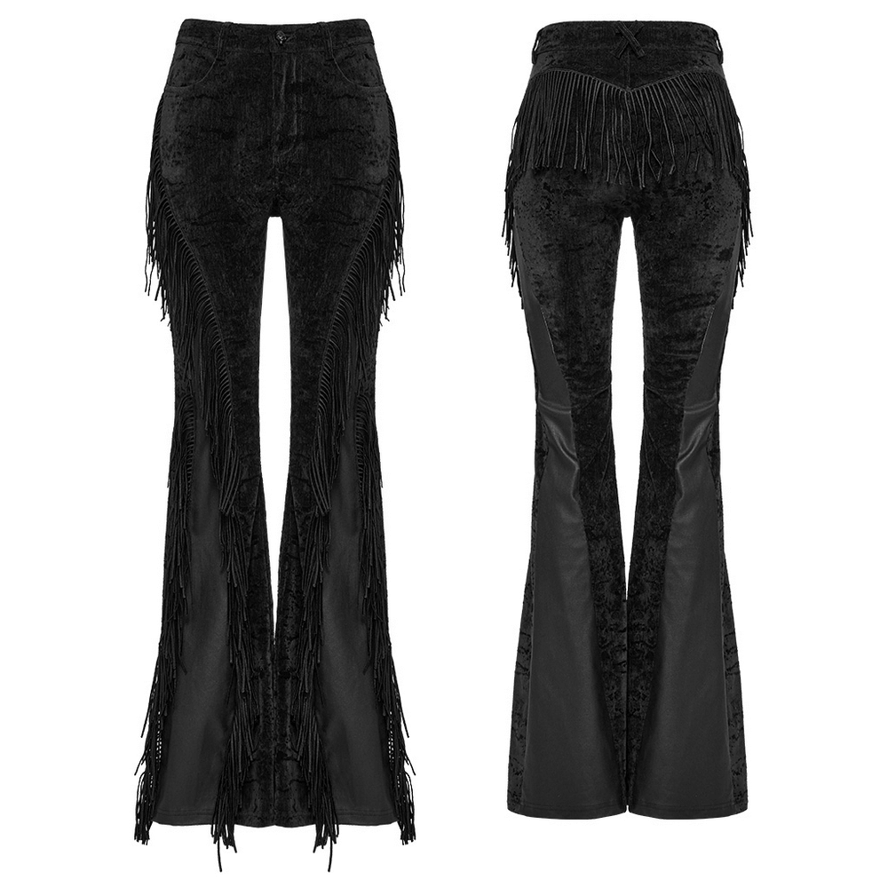 Wasteland Black Tassel Flare Pants with Velvet Detailing