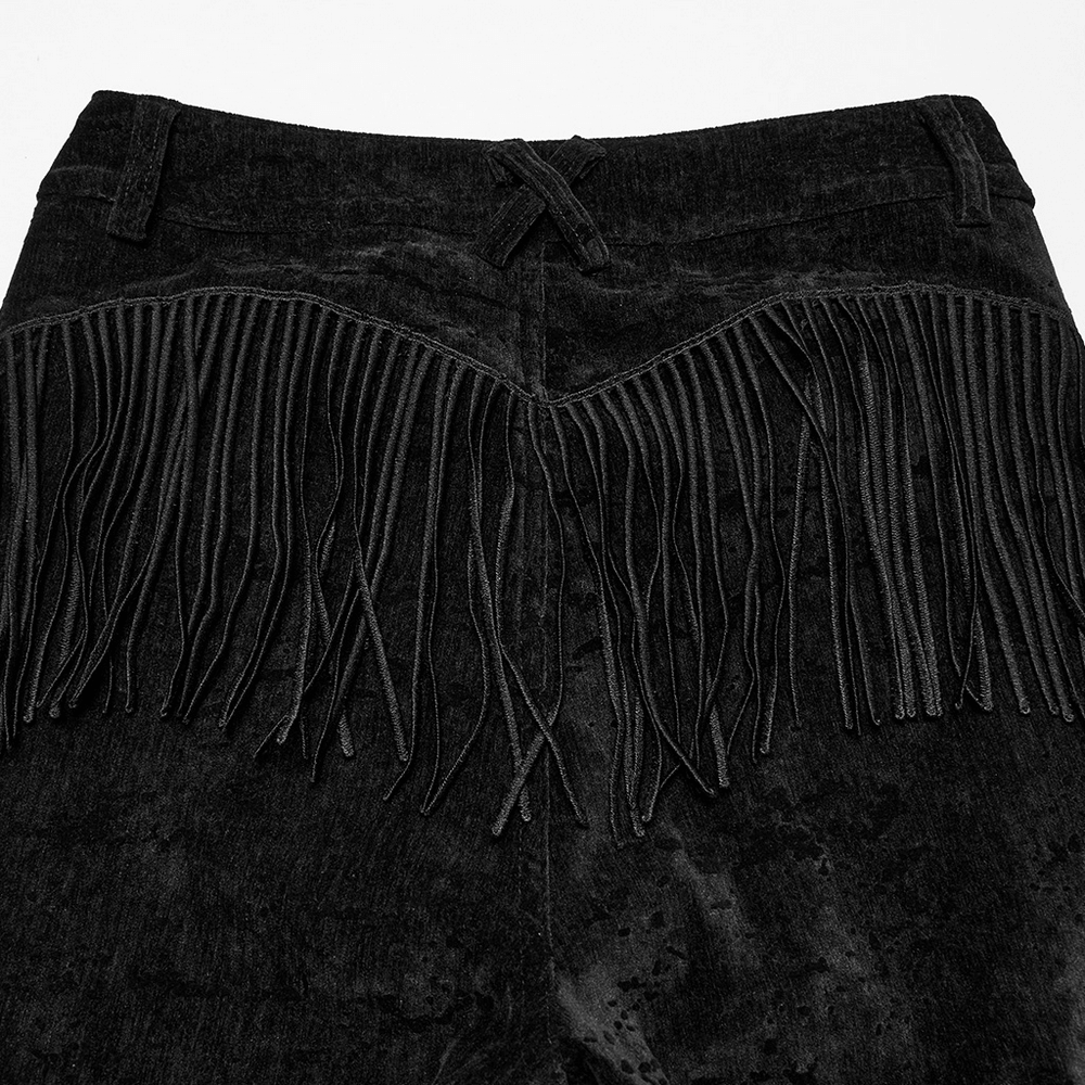 Wasteland Black Tassel Flare Pants with Velvet Detailing