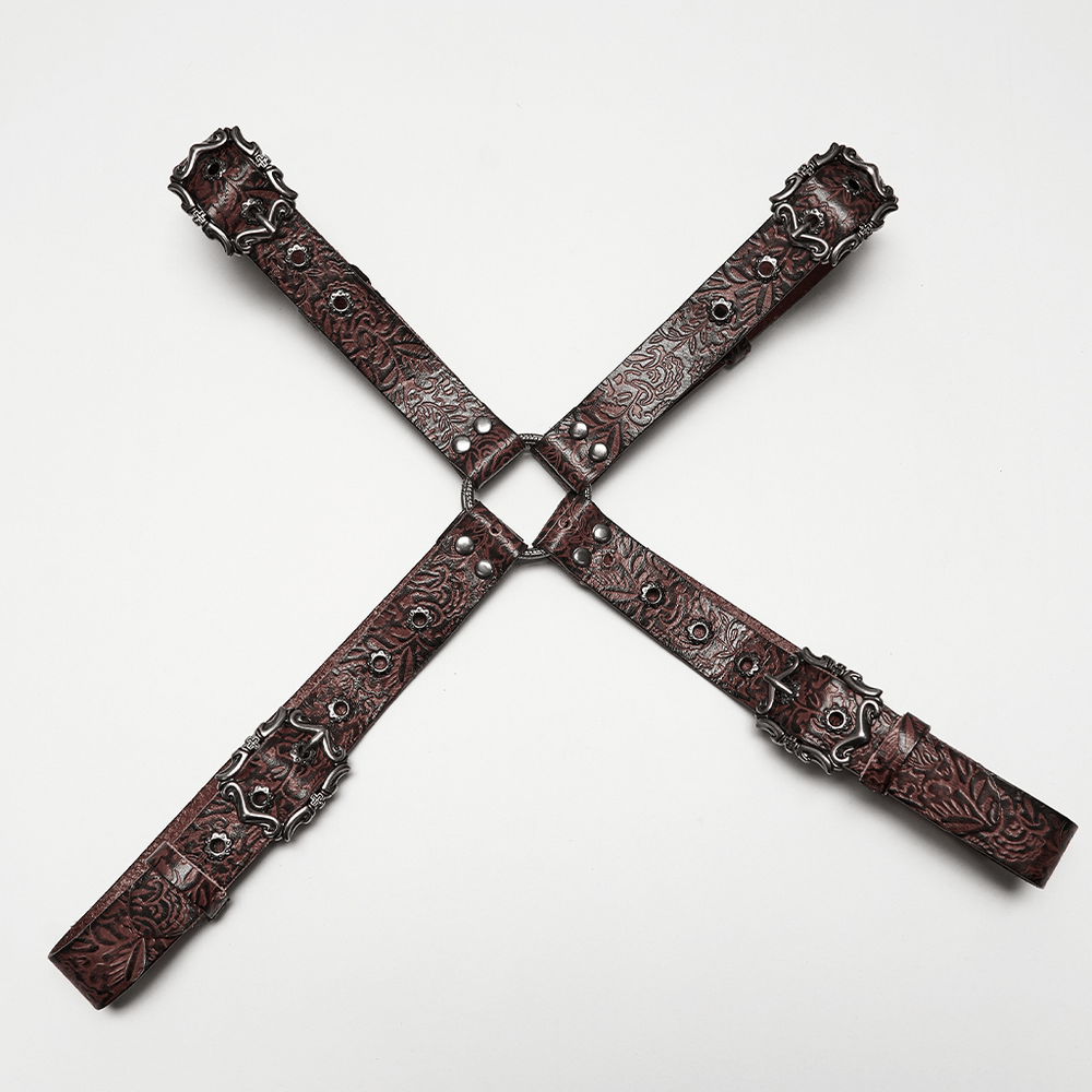 Western Gothic Leather Harness with Embossed Details