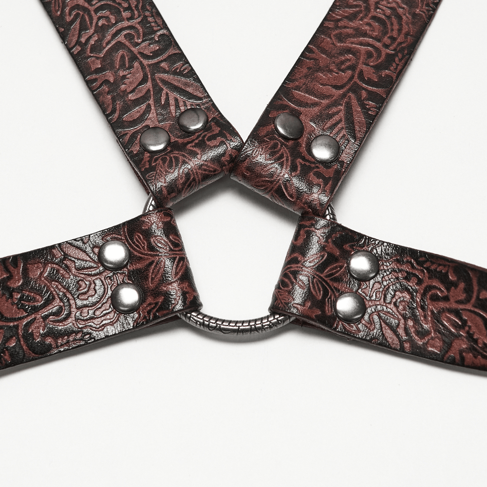 Western Gothic Leather Harness with Embossed Details