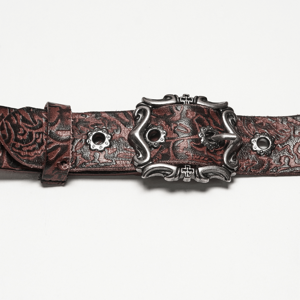Western Gothic Leather Harness with Embossed Details