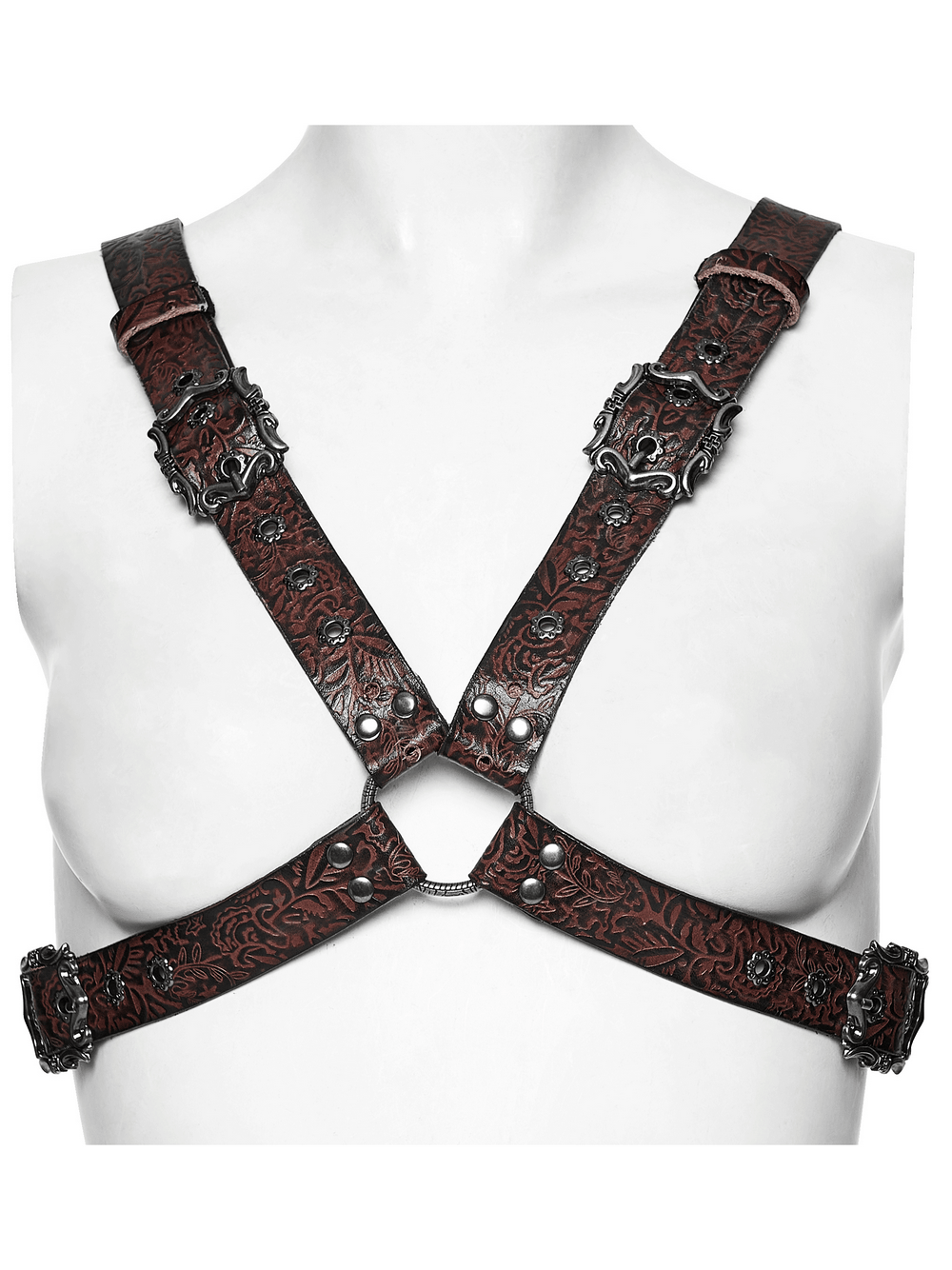 Western Gothic Leather Harness with Embossed Details