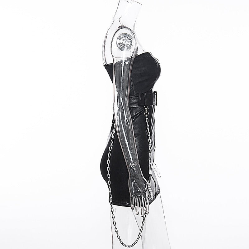 What to Wear to a Concert / Zipper Corset Dress with Sash and Chain in Gothic Style