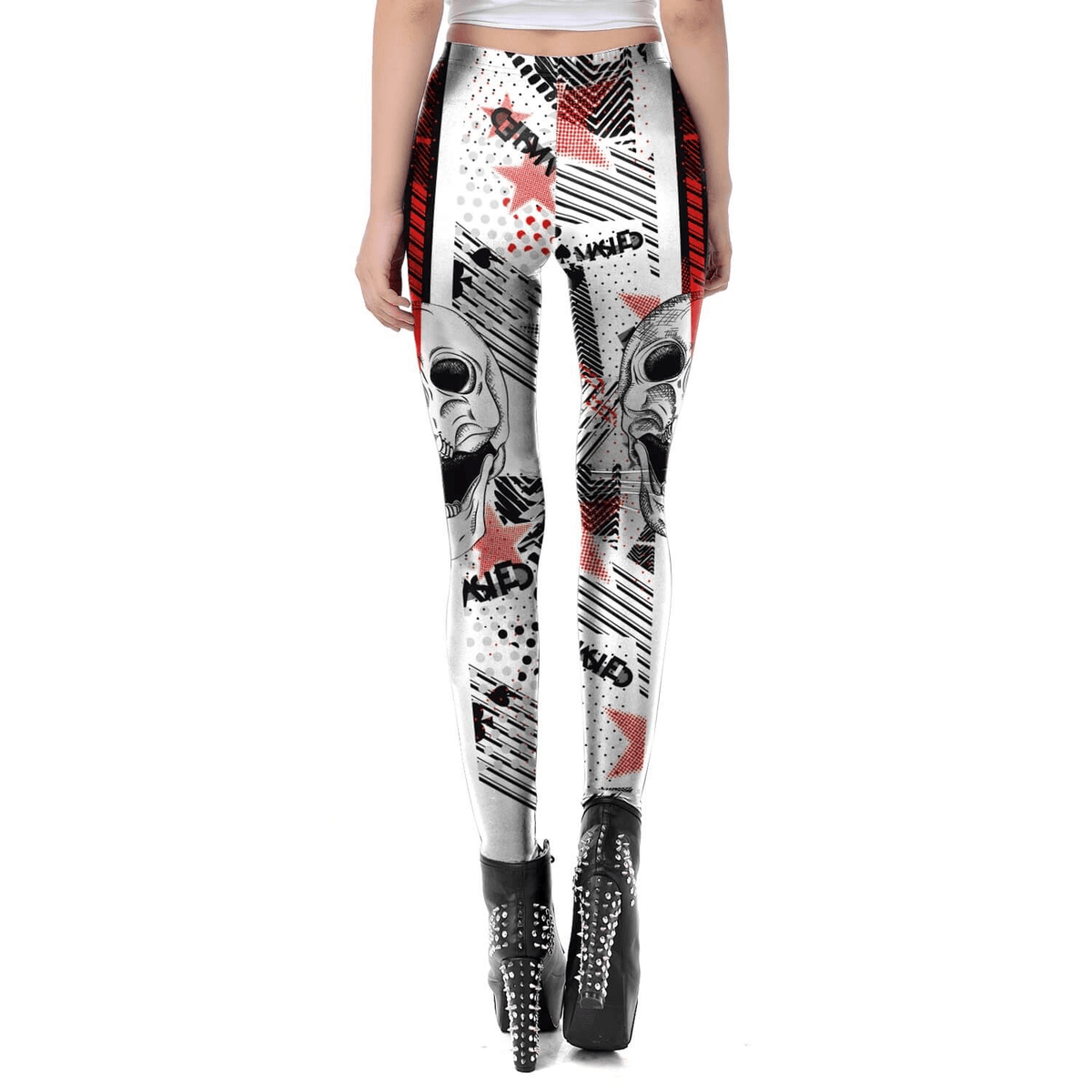 White Classic Female Leggings with Skull for Halloween / Sexy Workout Pants for Women