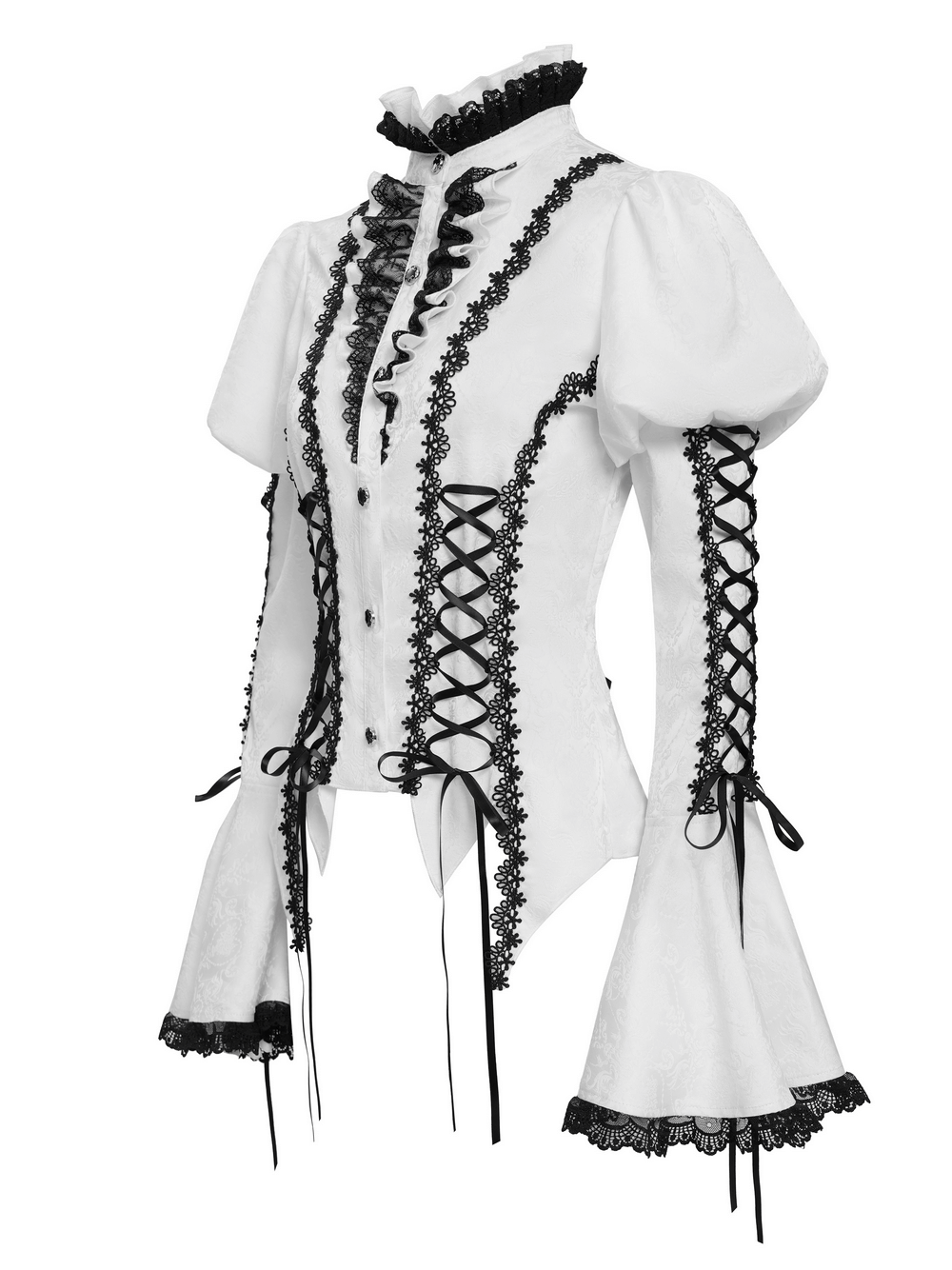 White Gothic Lace Victorian Blouse with Corset Ties
