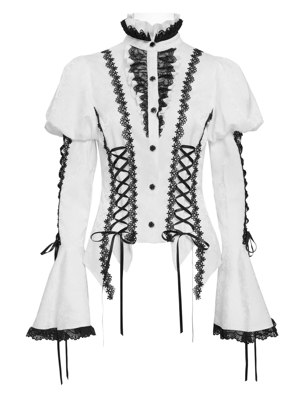 White Gothic Lace Victorian Blouse with Corset Ties