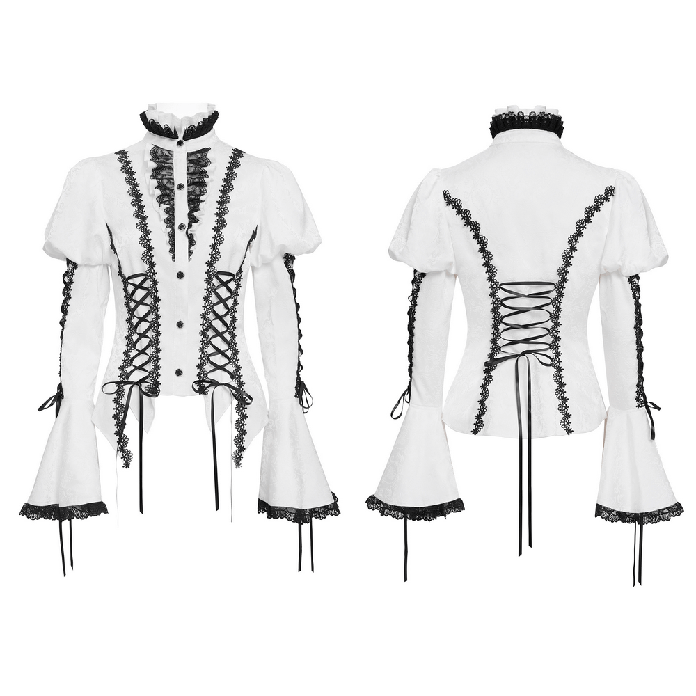 White Gothic Lace Victorian Blouse with Corset Ties