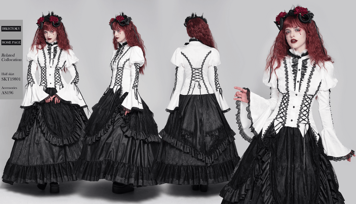 White Gothic Lace Victorian Blouse with Corset Ties