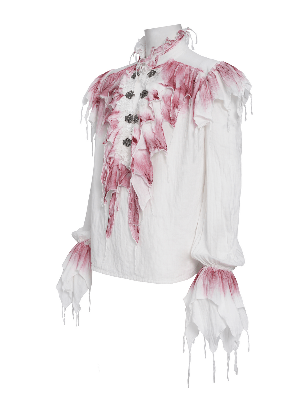 White Gothic Ruffle Shirt with Crimson Distressed Frills