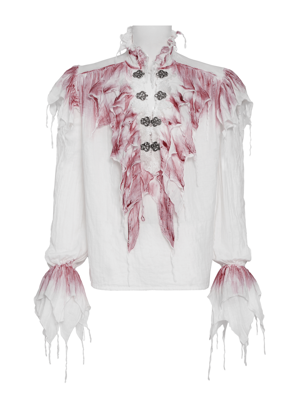 White Gothic Ruffle Shirt with Crimson Distressed Frills