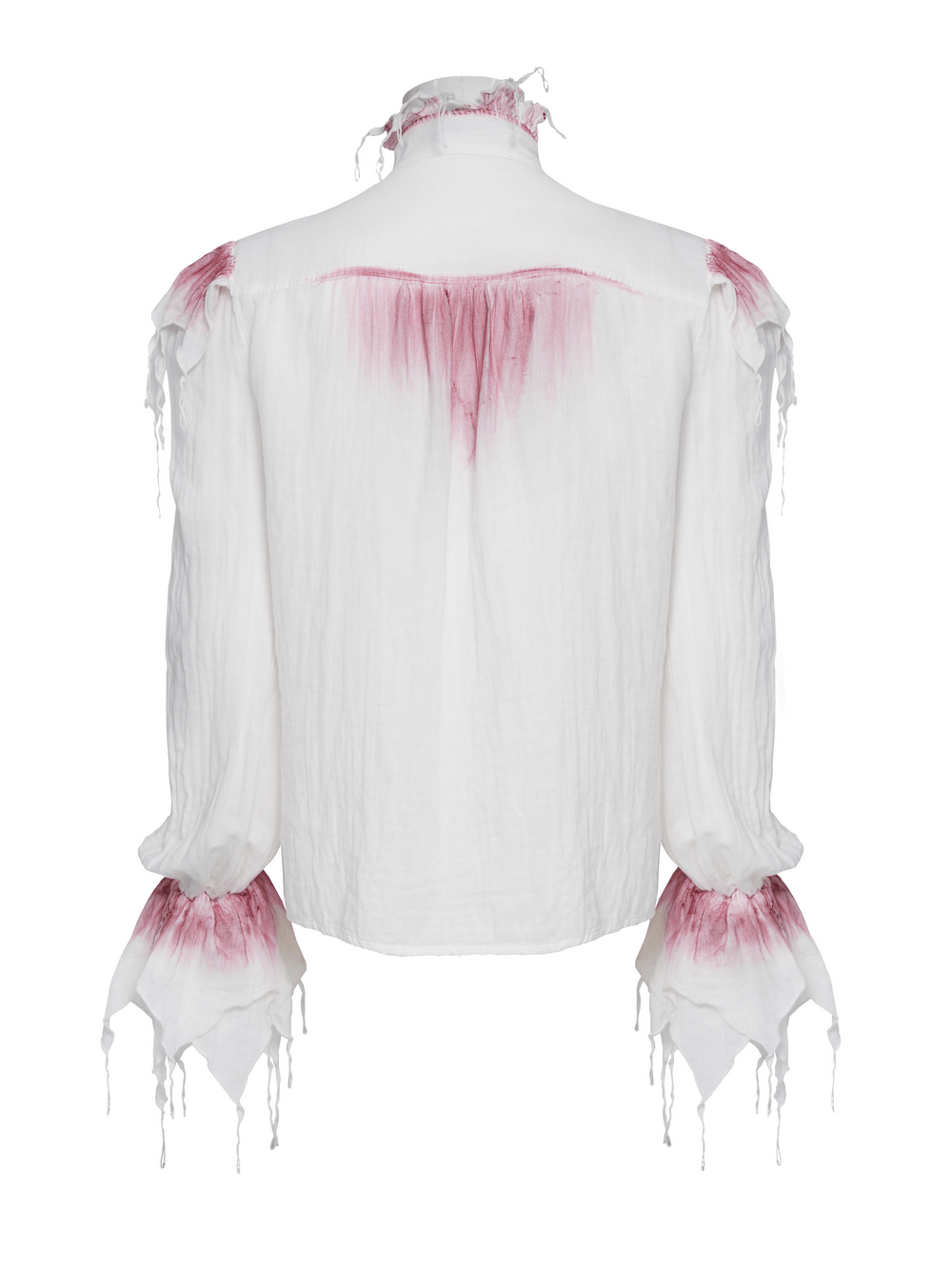 White Gothic Ruffle Shirt with Crimson Distressed Frills