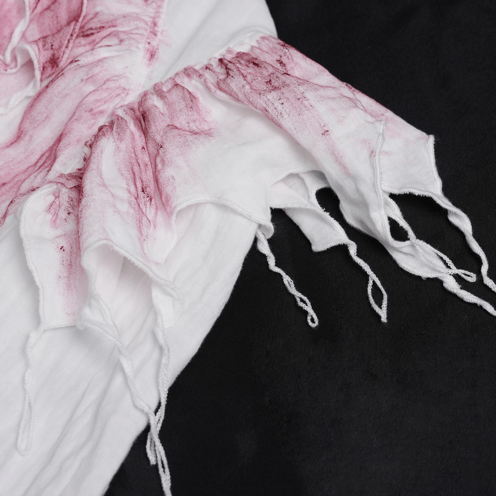 White Gothic Ruffle Shirt with Crimson Distressed Frills