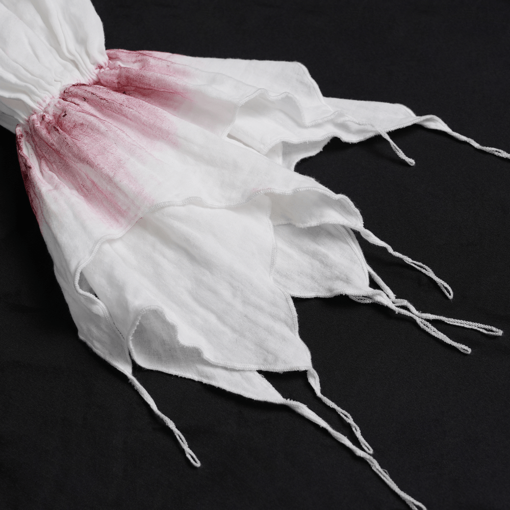White Gothic Ruffle Shirt with Crimson Distressed Frills