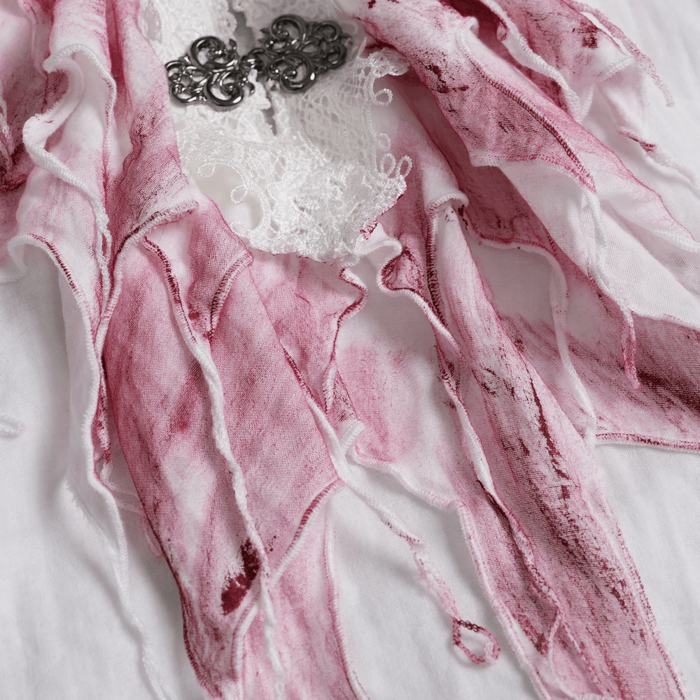 White Gothic Ruffle Shirt with Crimson Distressed Frills
