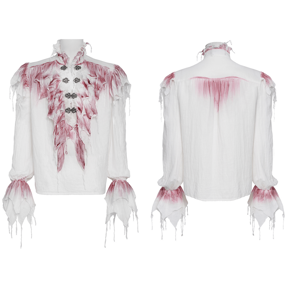 White Gothic Ruffle Shirt with Crimson Distressed Frills