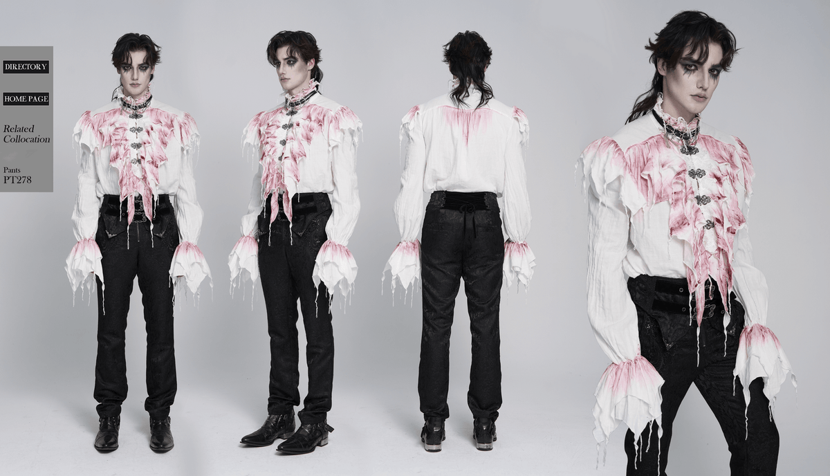 White Gothic Ruffle Shirt with Crimson Distressed Frills
