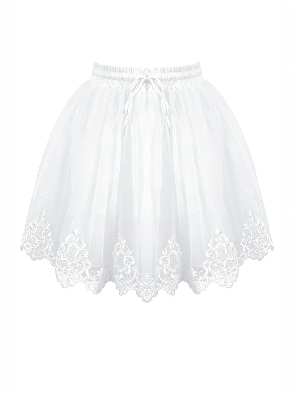 White Gothic Tulle Skirt with Embroidered Lace Hem