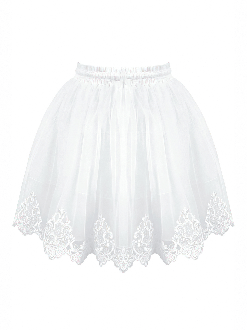 White Gothic Tulle Skirt with Embroidered Lace Hem