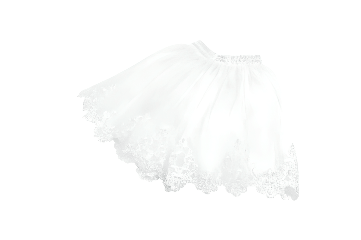 White Gothic Tulle Skirt with Embroidered Lace Hem